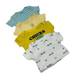 Baby Boys - 4 Body Suits - Yellow, Turquoise, Bright Yellow &‎ White - Size 3 M